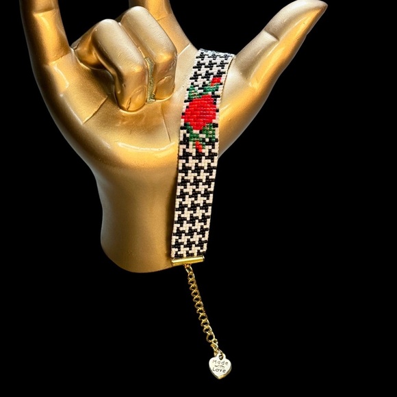 Handwoven loom rose herringbone bracelet adjustable gift for mother mom - Picture 5 of 9